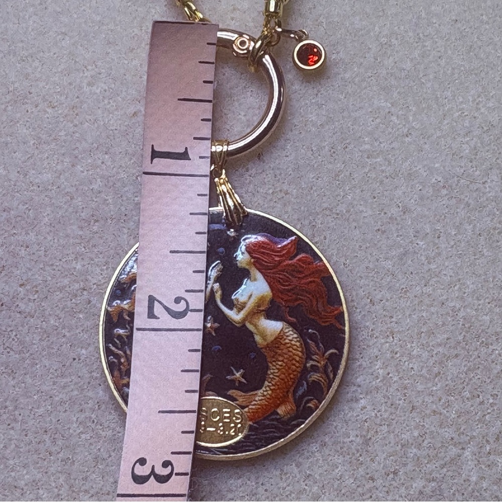 Artisan Handmade Gold Blue Pisces Mermaid Zodiac Coin Reversible Necklace Set - Picture 10 of 13